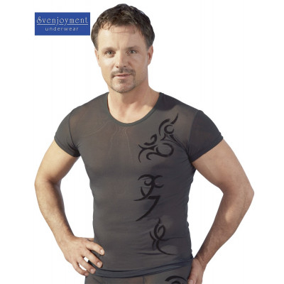 T-SHIRT IN TESSUTO SEMITRASPARENTE CON TATTOO TRIBALE